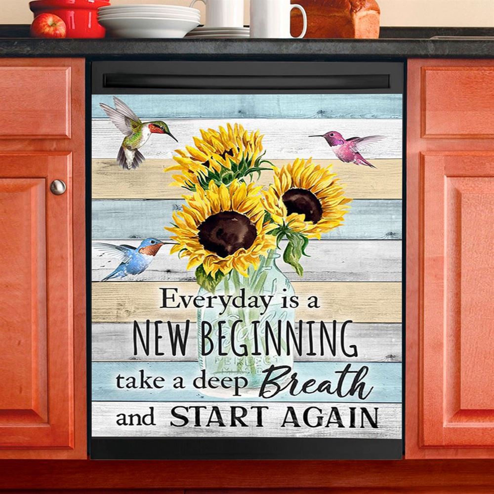 New Beginnings Hummingbirds Sunflowers Dishwasher Cover, Inspirational Dishwasher Wrap, Encouragement Gifts For Women Woman