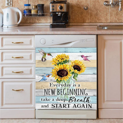 New Beginnings Hummingbirds Sunflowers Dishwasher Cover, Inspirational Dishwasher Wrap, Encouragement Gifts For Women Woman