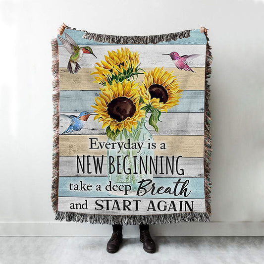 New Beginnings Hummingbirds Sunflowers Throw Blanket - Inspirational Throw Blanket & Decor - Encouragement Gifts For Women Woman