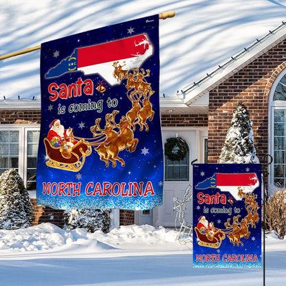 North Carolina Christmas Flag Santa Is Coming To North Carolina Flag, Christmas Garden Flag, Home Decor Accessories, Christmas Outdoor Decor Ideas
