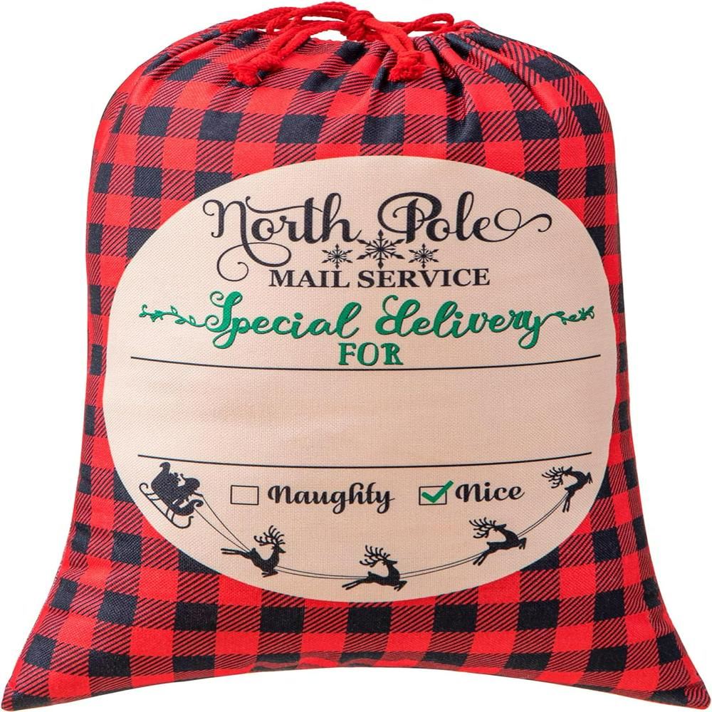 North Pole Red Caro Christmas Sack, Gift For Chidren, Christmas Bag Gift, Christmas Gift 2023