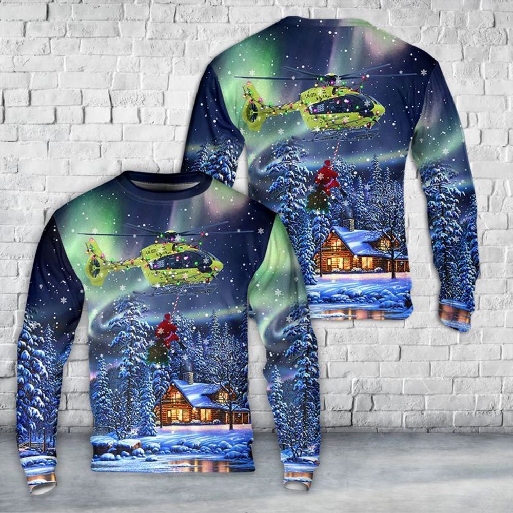 Norwegian Air Ambulance Airbus H145 helicopter Santa Ugly Christmas Sweater, Best Gift For Holiday, Christmas Crewneck Sweater