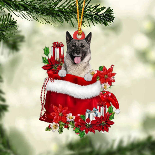 Norwegian Elkhound In Gift Bag Christmas Ornament, Christmas Gift, Christmas Tree Decorations, Christmas Ornament 2023