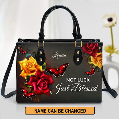 Not Luck Just Blessed Personalized Rose Leather Bag For Women, Religious Gifts For Women