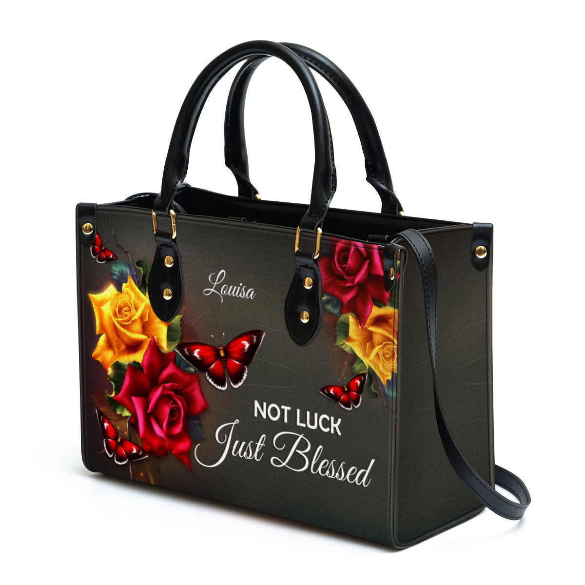 Not Luck Just Blessed Personalized Rose Leather Bag For Women, Religious Gifts For Women