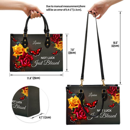 Not Luck Just Blessed Personalized Rose Leather Bag For Women, Religious Gifts For Women