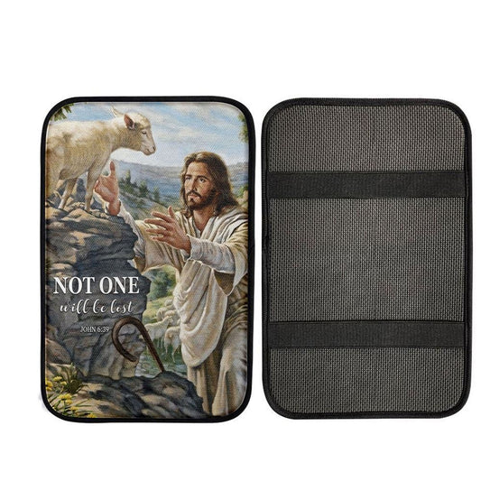 Not One Will Be Lost Jesus & Lamb Car Center Console Cover, Christian Gift Car Armrest Pad