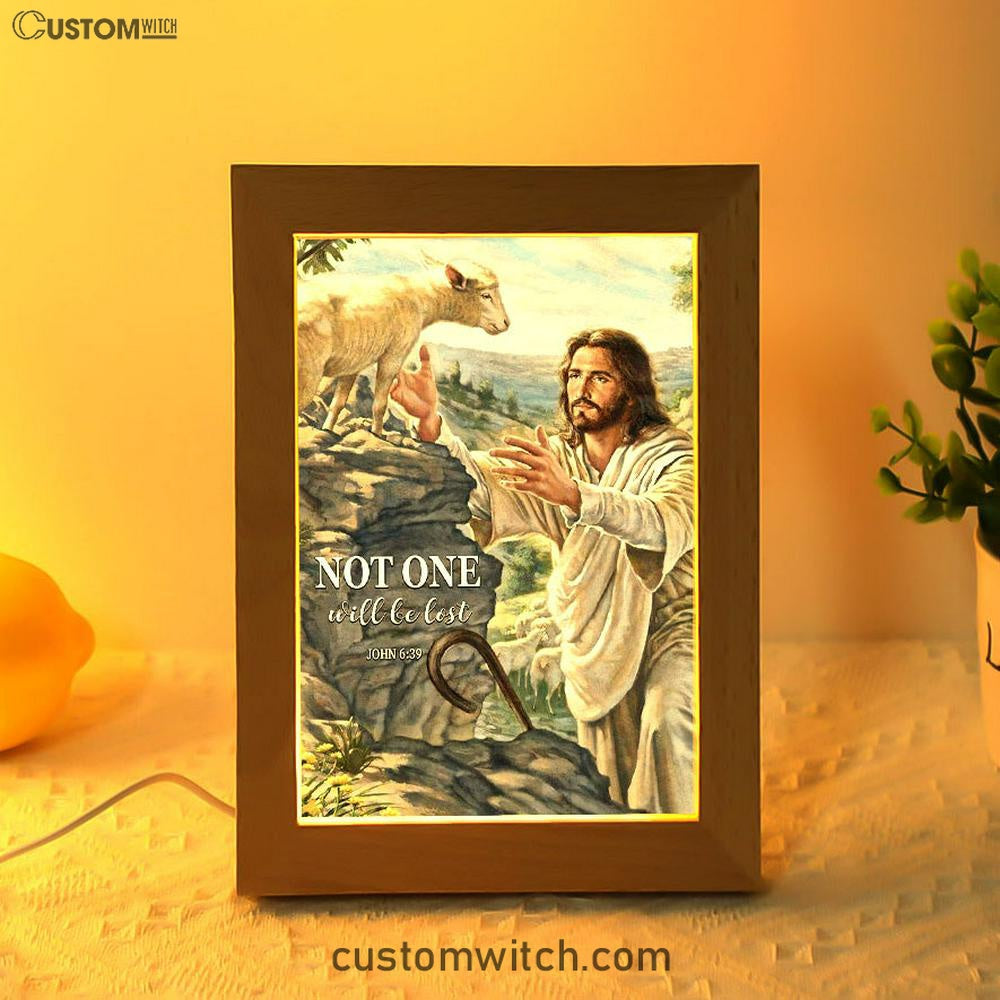 Not One Will Be Lost Jesus & Lamb Frame Lamp Art - Jesus Frame Lamp Pictures - Christian Night Light
