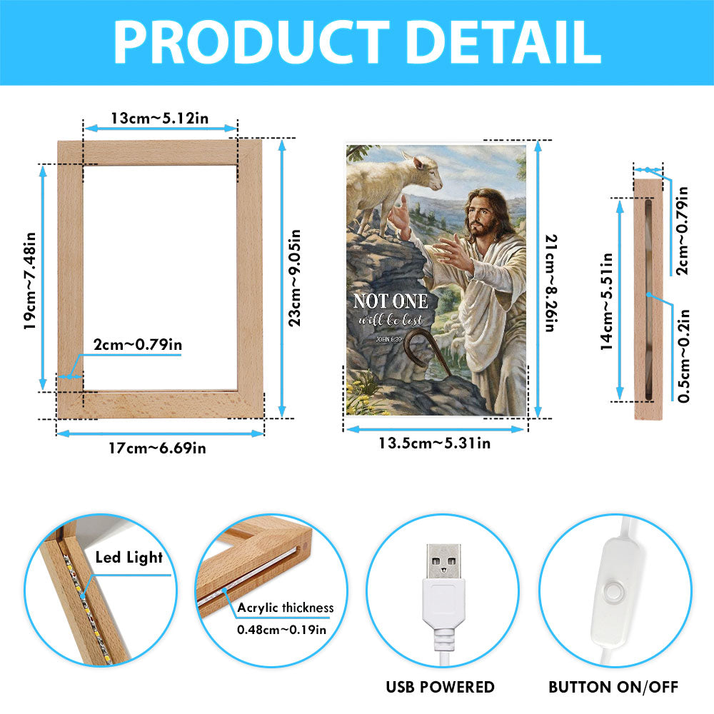 Not One Will Be Lost Jesus & Lamb Frame Lamp Art - Jesus Frame Lamp Pictures - Christian Night Light