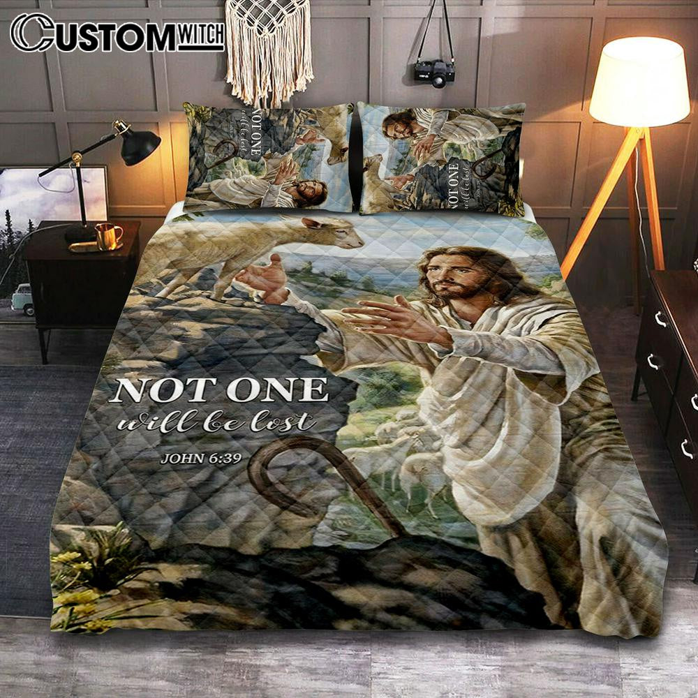 Not One Will Be Lost Jesus & Lamb Quilt Bedding Set Bedroom - Jesus Quilt Bedding Set Pictures - Christian Quilt Bedding Set Bedroom