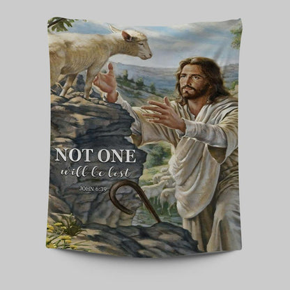 Not One Will Be Lost Jesus & Lamb Tapestry Wall Art - Jesus Tapestry Pictures - Christian Tapestries Wall Art