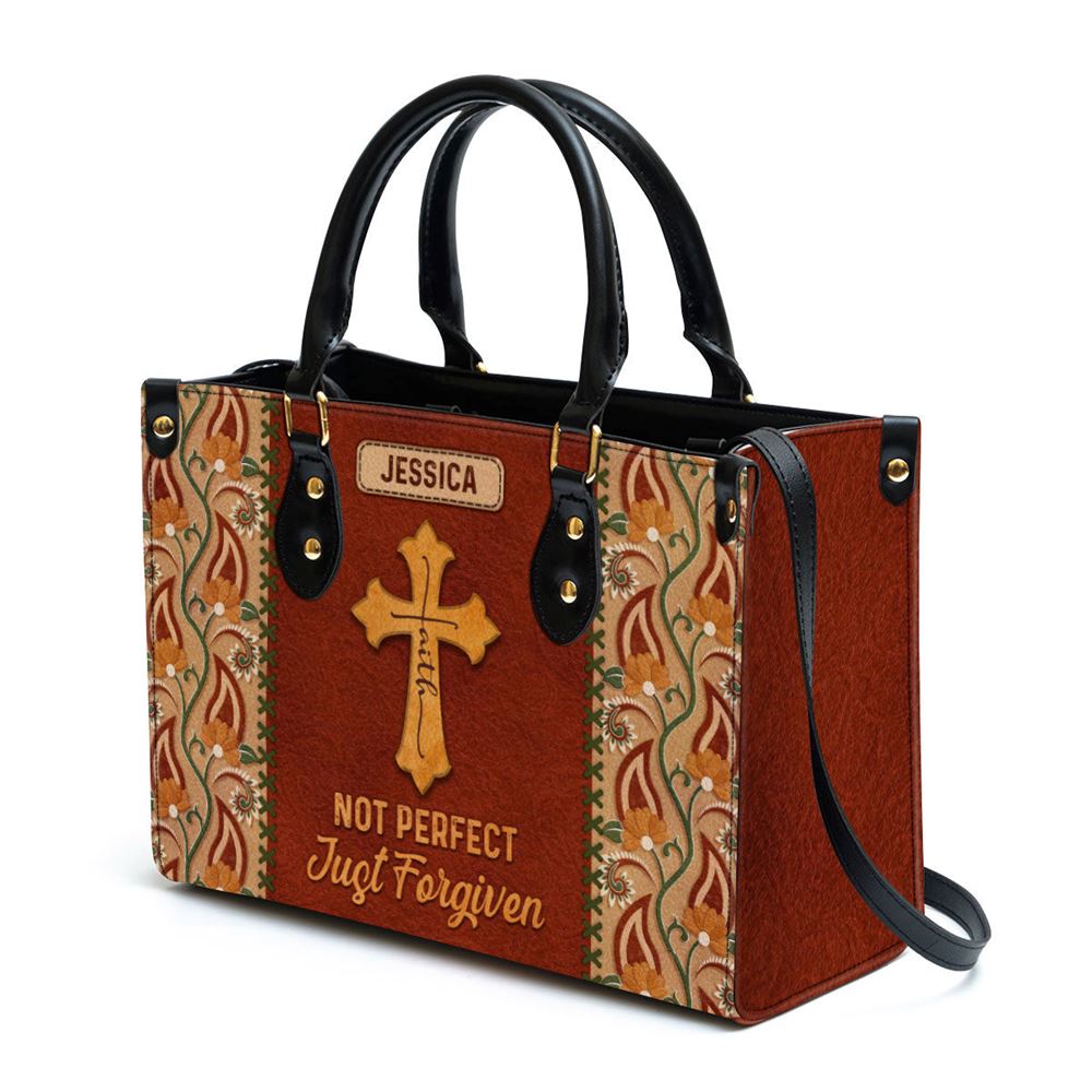 Not Perfect Just Forgiven Personalized Leather Handbag, Gifts For Religious Women