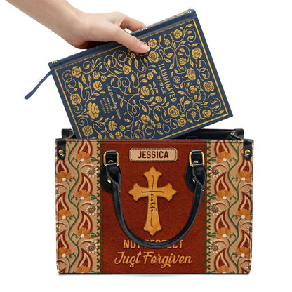 Not Perfect Just Forgiven Personalized Leather Handbag, Gifts For Religious Women