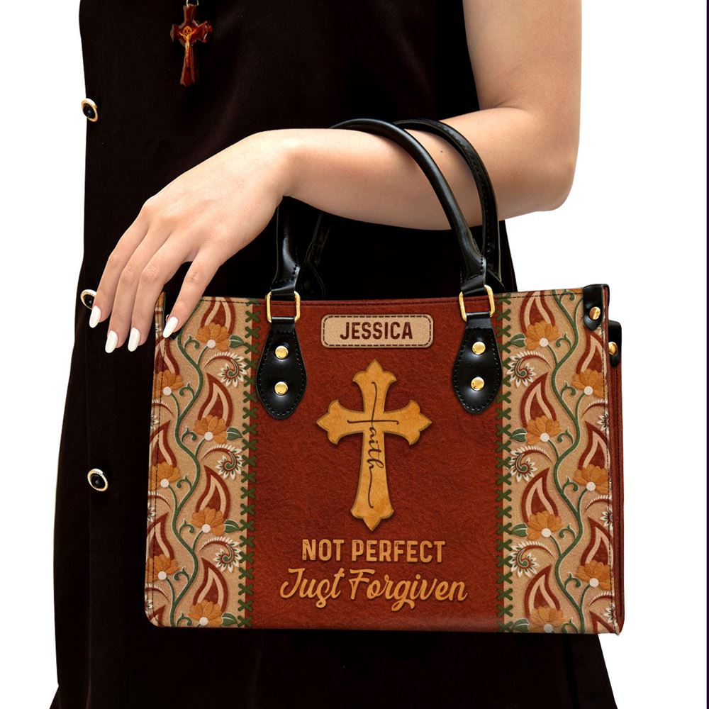 Not Perfect Just Forgiven Personalized Leather Handbag, Gifts For Religious Women