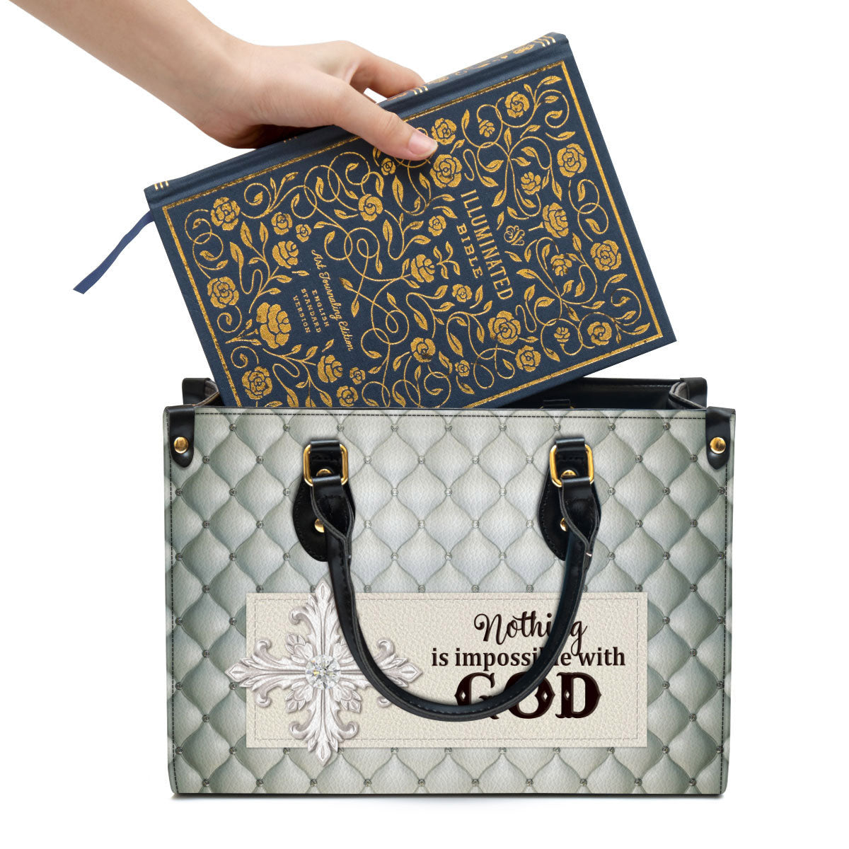 Nothing Is Impossible With God Beautiful Leather Handbag, Religious Gifts For Women, Women Pu Leather Bag
