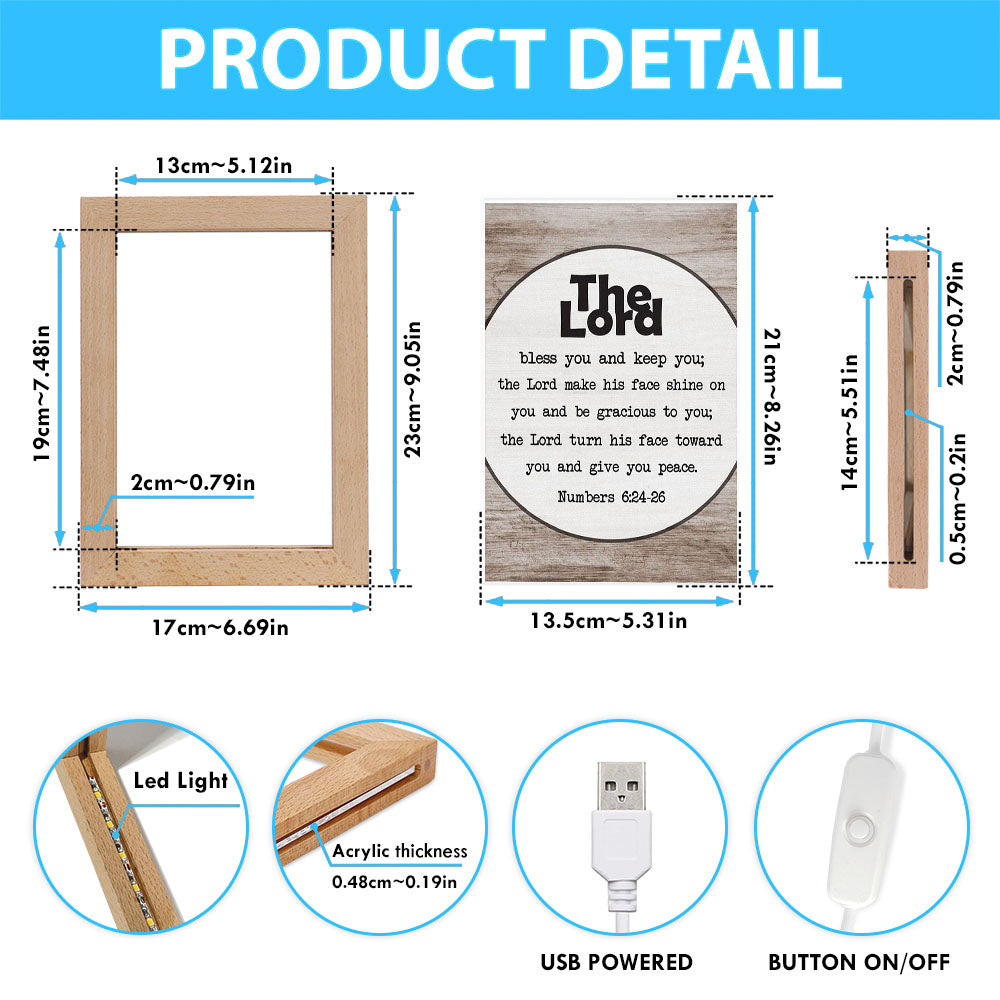 Numbers 624-26 The Lord Bless You And Keep You Rustic Farmhouse Frame Lamp Art - Christian Night Light - Religious Decor