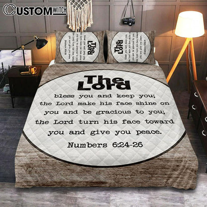 Numbers 624-26 The Lord Bless You And Keep You Rustic Farmhouse Quilt Bedding Set Bedroom - Christian Quilt Bedding Set Prints - Religious Cover Twin Bedding Decor