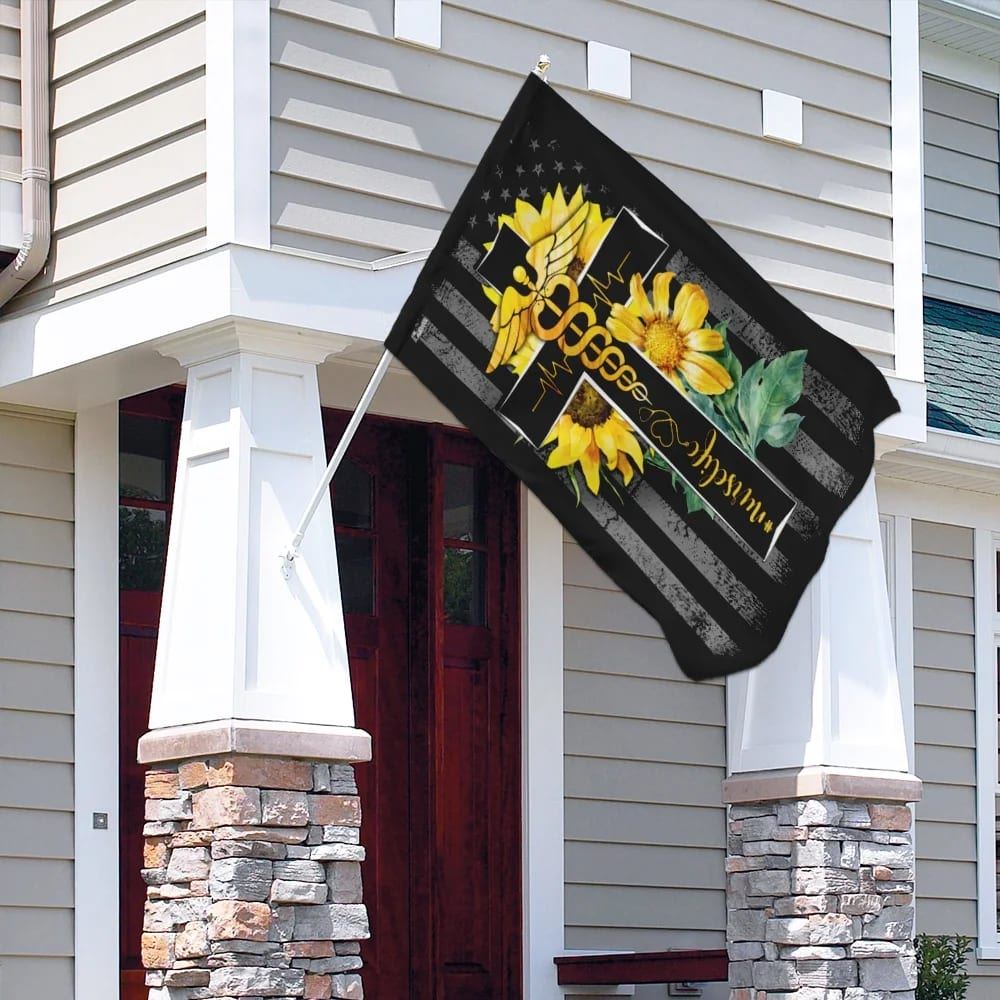 Nurse Life Sunflower Christian Cross House Flag, Outdoor Religious Flags, Christian Flag, Scripture Flag, Garden Banner