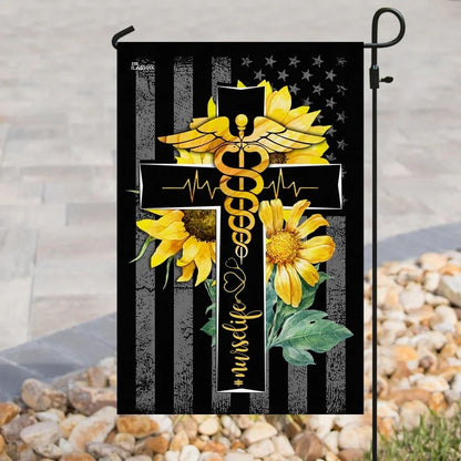 Nurse Life Sunflower Christian Cross House Flag, Outdoor Religious Flags, Christian Flag, Scripture Flag, Garden Banner
