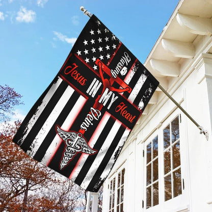 Nursing In My Veins Jesus In My Heart House Flags, Christian Flag, Scripture Flag, Garden Banner