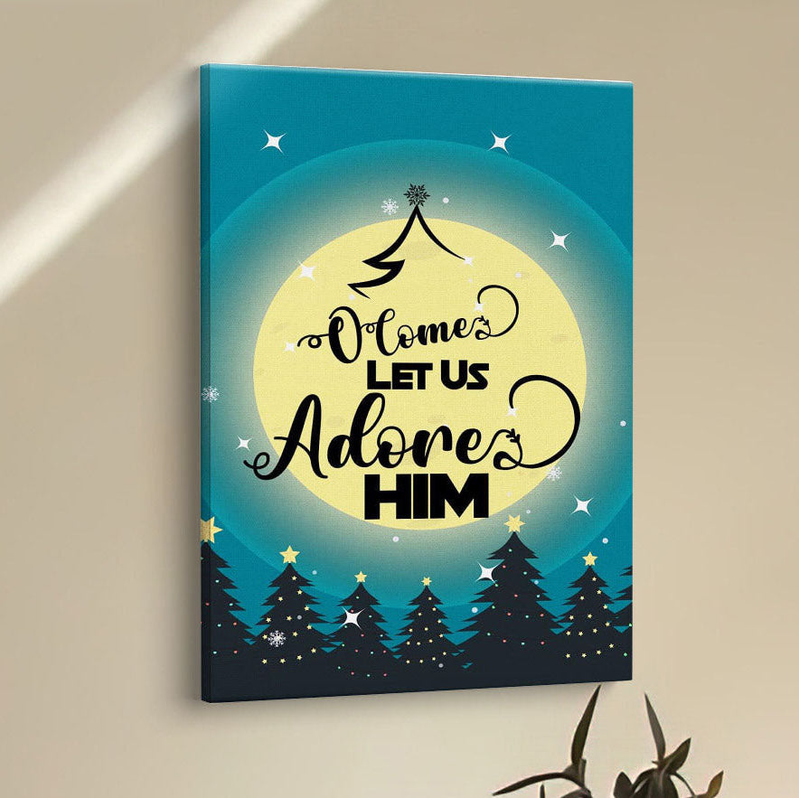 O Come Let Us Adore Him Christmas Tree Canvas Prints - Bible Verse Wall Decor - Scripture Wall Art