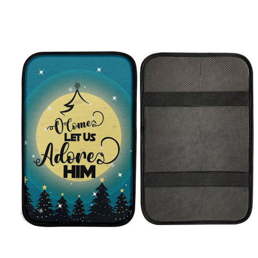 O Come Let Us Adore Him Christmas Tree Car Center Console Cover, Jesus Art, Car Interior Accessories