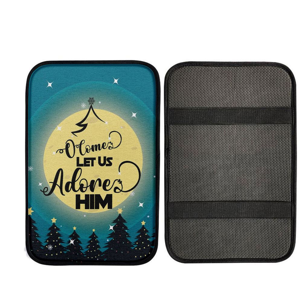 O Come Let Us Adore Him Christmas Tree Car Center Console Cover, Christian Gift Car Armrest Pad