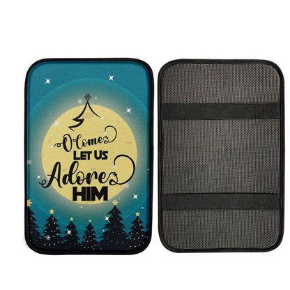 O Come Let Us Adore Him Christmas Tree Car Center Console Cover, Christian Gift Car Armrest Pad