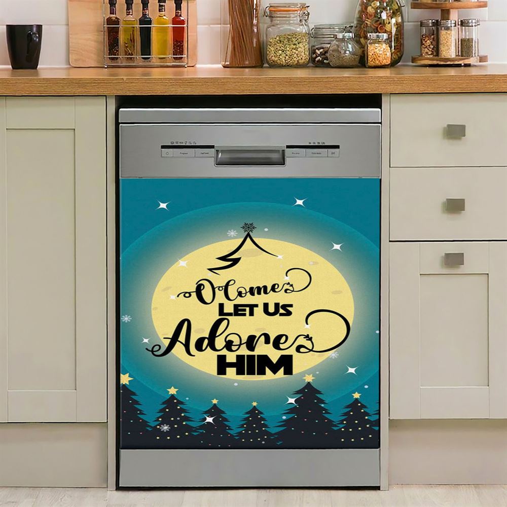 O Come Let Us Adore Him Christmas Tree Dishwasher Cover, Bible Verse Dishwasher Wrap, Scripture Kitchen Decoration
