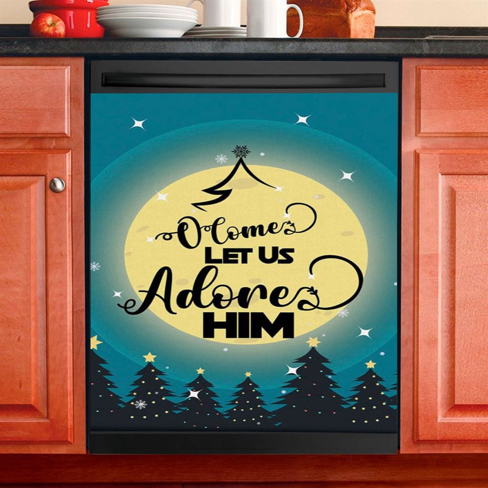O Come Let Us Adore Him Christmas Tree Dishwasher Cover, Bible Verse Dishwasher Wrap, Scripture Kitchen Decoration