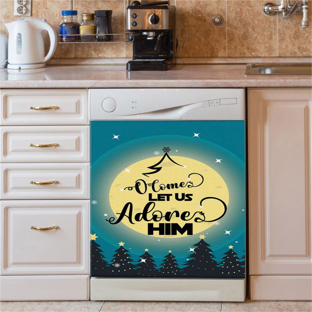 O Come Let Us Adore Him Christmas Tree Dishwasher Cover, Bible Verse Dishwasher Wrap, Scripture Kitchen Decoration