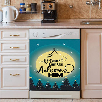 O Come Let Us Adore Him Christmas Tree Dishwasher Cover, Bible Verse Dishwasher Wrap, Scripture Kitchen Decoration
