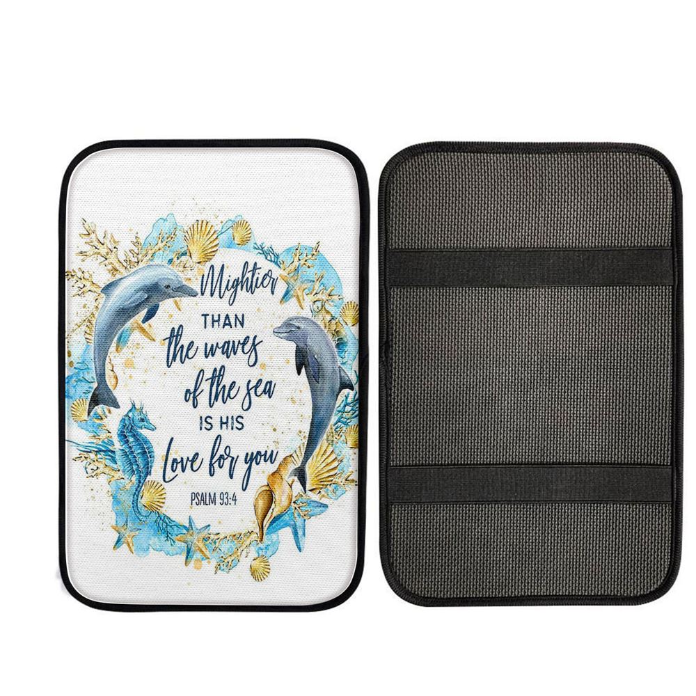 Ocean Dolphins Mightier Than The Waves Psalm 93 4 Car Center Console Cover, Christian Gift Car Armrest Pad