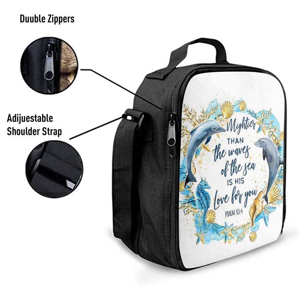 Ocean Dolphins Mightier Than The Waves Psalm 93 4 Lunch Bag, Bible Verse Lunch Bag For Men And Women