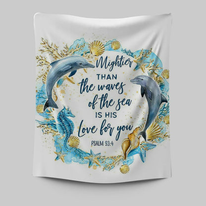 Ocean Dolphins Mightier Than The Waves Psalm 93 4 Tapestry Wall Art - Christian Tapestries Wall Art Decor