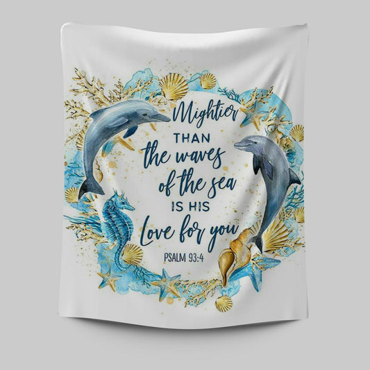 Ocean Dolphins Mightier Than The Waves Psalm 93 4 Tapestry Wall Art - Christian Tapestries Wall Art Decor