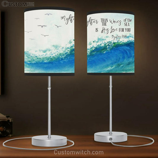 Ocean Waves - Mightier Than The Waves Of The Sea Is His Love For You - Bible Verse Table Lamb Gift - Christian Bedroom Decor