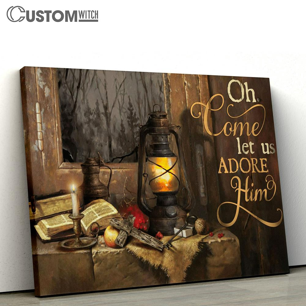 Oh Come Let Us Adore Him Candle Bible Cross Large Canvas - Christian Canvas Prints - Religious Canvas Art