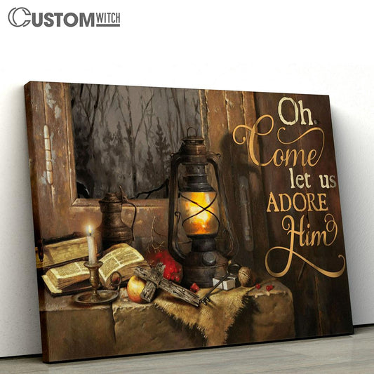 Oh Come Let Us Adore Him Candle Bible Cross Large Canvas - Christian Canvas Prints - Religious Canvas Art