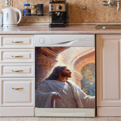 Oil Painting Of Jesus Teaching In The Temple Dishwasher Cover, Jesus Dishwasher Wrap, Christian Kitchen Decoration