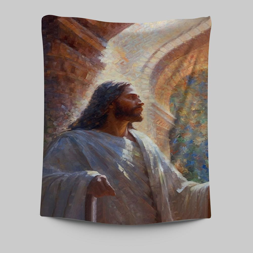 Oil Painting Of Jesus Teaching In The Temple Tapestry Prints - Jesus Tapestry Art - Christian Wall Art Decor