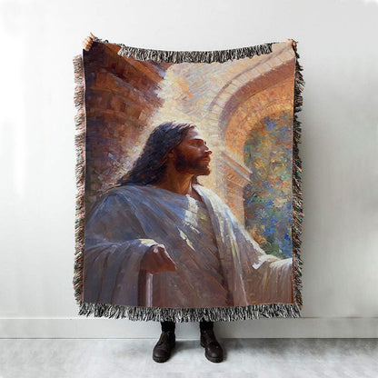 Oil Painting Of Jesus Teaching In The Temple Woven Blanket Prints - Jesus Woven Blanket Art - Christian Throw Blanket Decor