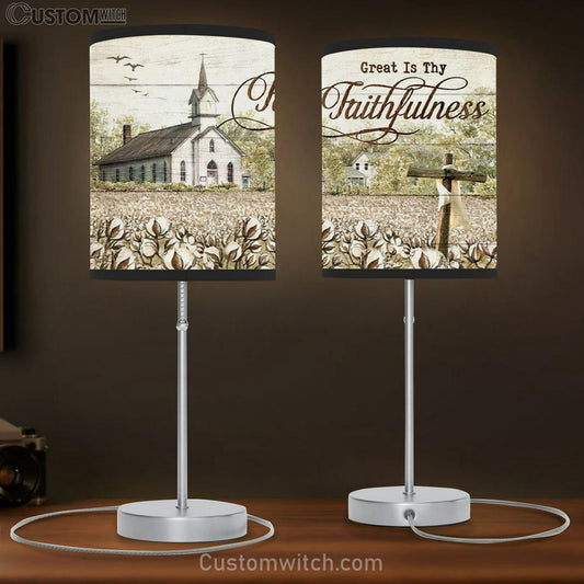 Old Country Church - Great Is Thy Faithfulness Table Lamb Gift Print - - Christian Bedroom Decor