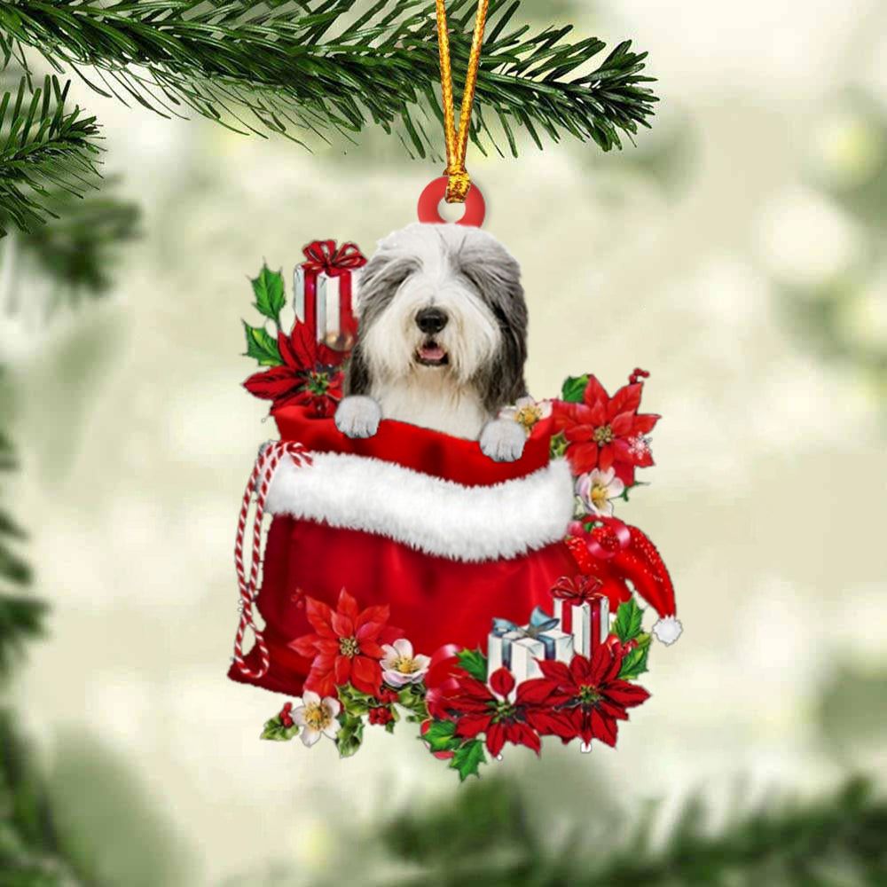 Old English Sheepdog In Gift Bag Christmas Ornament, Christmas Gift, Christmas Tree Decorations, Christmas Ornament 2023