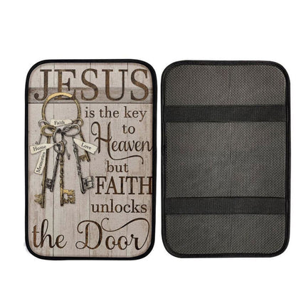 Old Keys, Vintage Door, Jesus Is The Key To Heaven Car Center Console Cover, Car Armrest Pad, Christian Gift, Armrest Box Mat