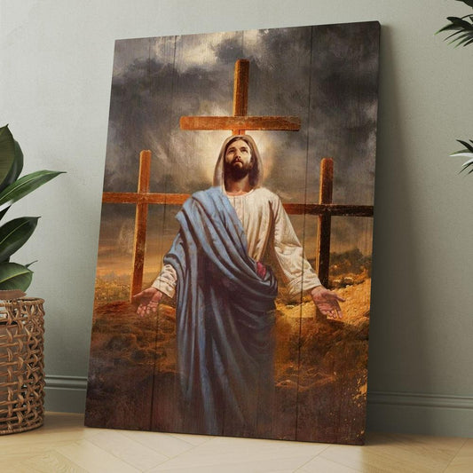 Old Rugged Cross, Jesus Painting, Black Cloud Canvas, Christmas Gift for Christian