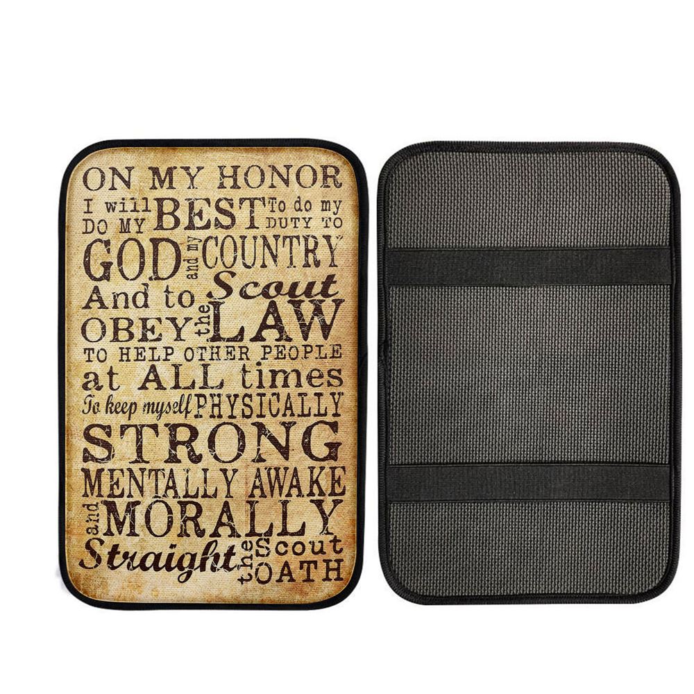 On My Honor I Will Do My Best Straight The Scout Oath Car Center Console Cover, Religious Car Interior Accessories