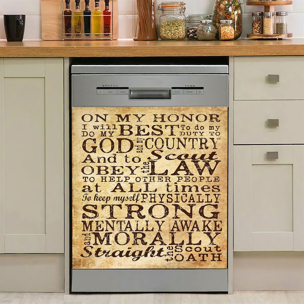 On My Honor I Will Do My Best Straight The Scout Oath Dishwasher Cover, Christian Dishwasher Wrap, Religious Kitchen Decoration