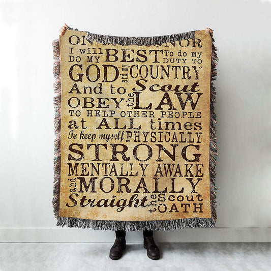 On My Honor I Will Do My Best Straight The Scout Oath Woven Throw Blanket - Christian Wall Woven Blanket - Religious Woven Blanket Prints