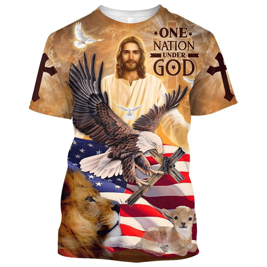 On Nation Under God American All Over Print 3D T Shirt For Men And Women, Christian T-Shirt, Faith Shirt